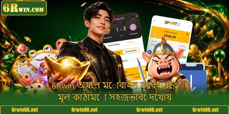 6Rwin অ্যাপ মোবাইল ব্যবহারের মূল কাঠামো সহজভাবে দেখায়
